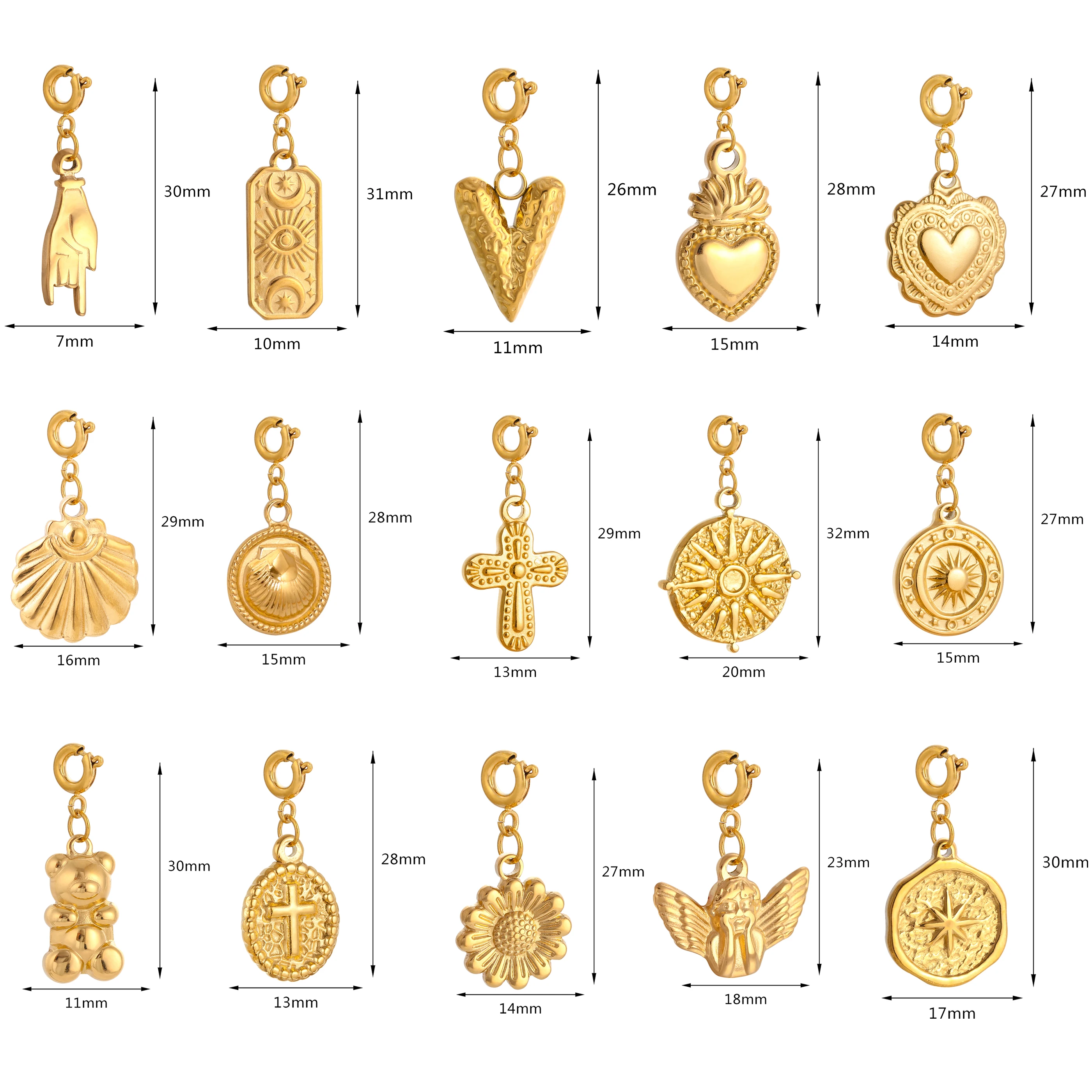 Sun/Heart/Cross/Angel Charm for Jewelry Making 18K Gold Color Plated Cute Stainless Steel Pendant Diy Necklace Earring Bracelet