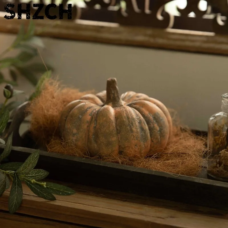 Resin Pumpkin Ornament, Lifelike Garden Decor for Courtyard & Patio, Artificial Flower Pot Accent, Photography Prop for Fall