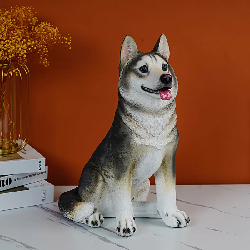 Home Decor Large Floor Dog Sculpture Living Room TV Cabinet Animal Model Realistic Husky Figurine