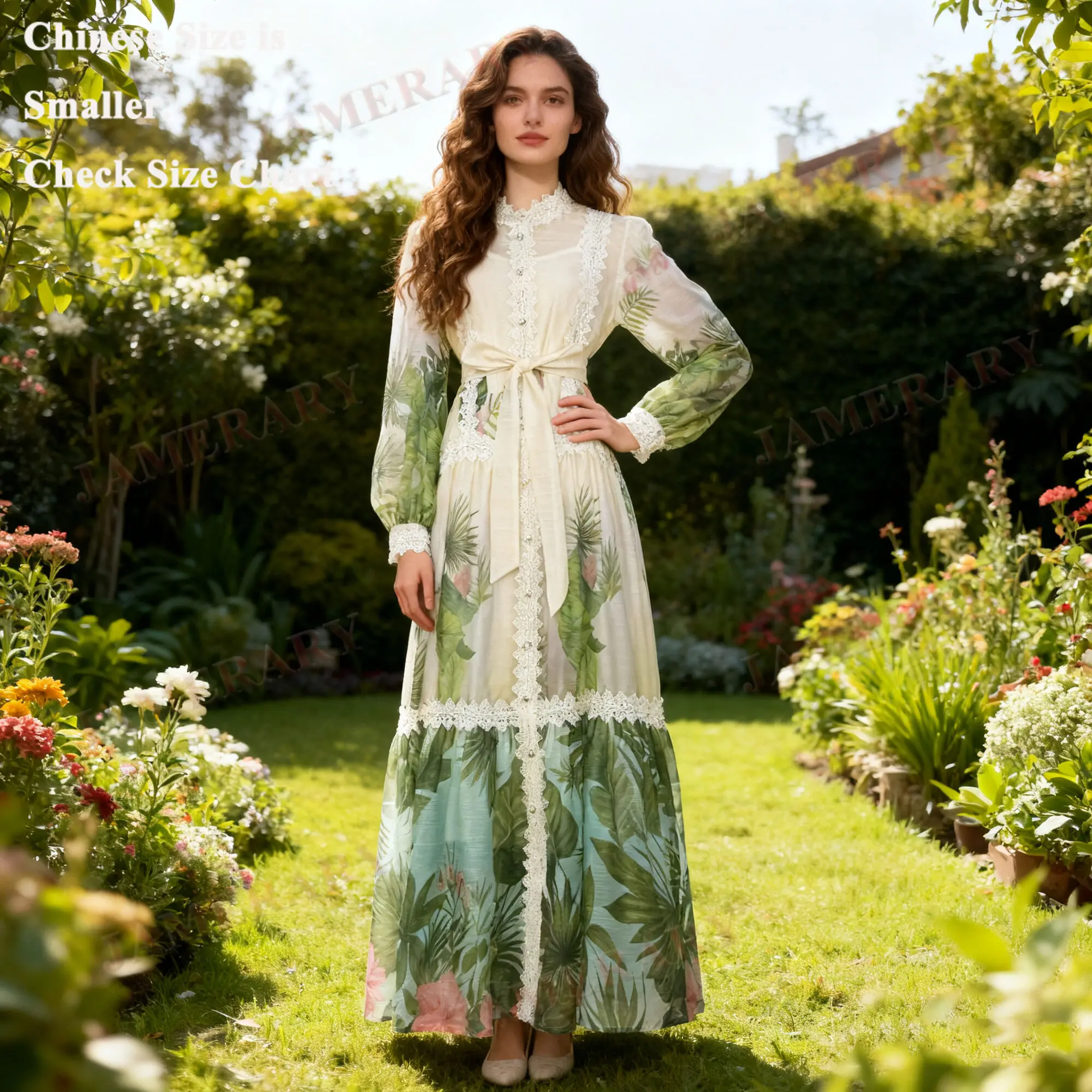 Summer Autumn Print Long Dresses Shirt Women Full Sleeve Single Breasted Floral Maxi Dress Dress Lace Linen Party Vestidos Brand