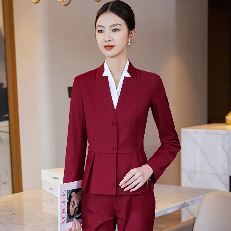 2024Spring Business Suit Set Blazer Waiter Workwear Customer Service Hotel Manager Front Desk Reception Uniform