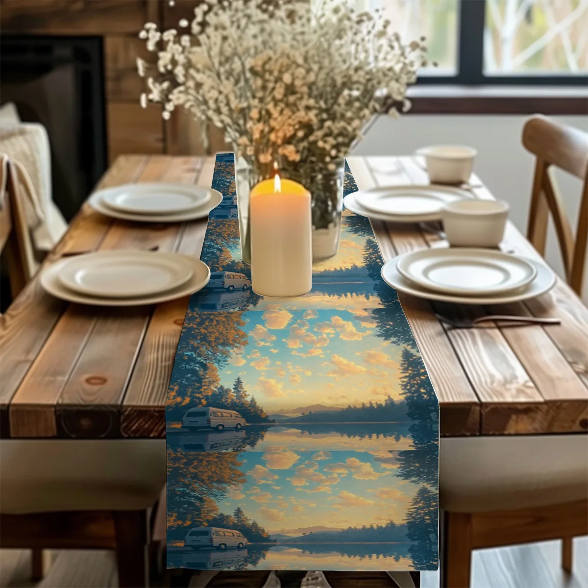 

decor table runner Autumn Sunset Landscape Style Print tablecloths for Housewarming,Occasions,Outdoor Gatherings,Indoor Room Mak