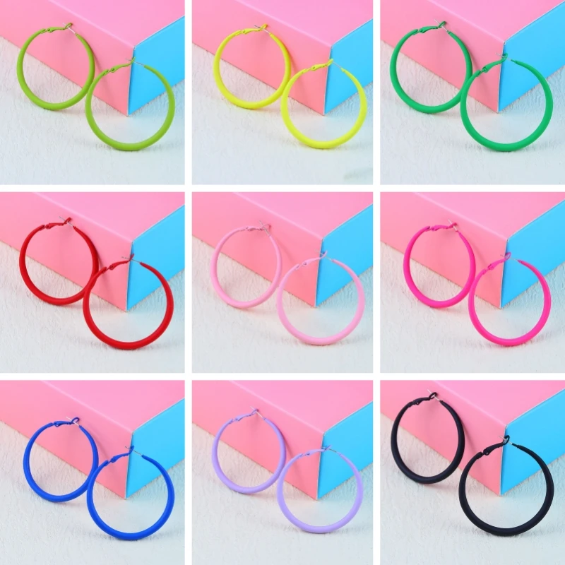 New Trend Smooth Hoop Earrings for Women Pink Blue Black Red Color Korean Fashion Sweet Purple Loop Earings 925 Silver Needle