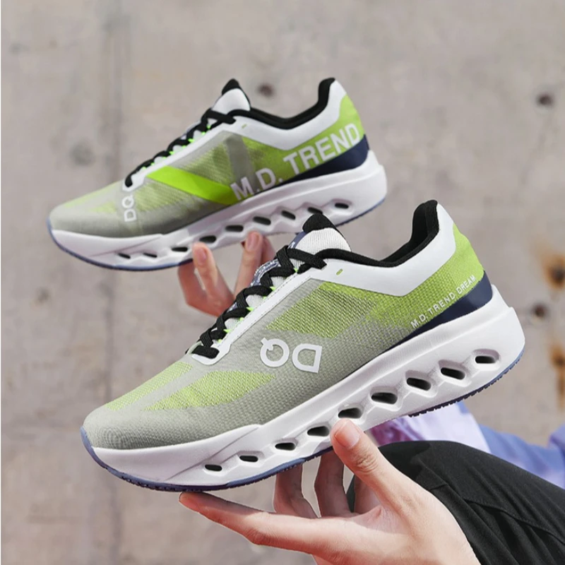 

Men's Large-sized Round-toed Cut-out Soft-soled Lace-up Color-blocking Elastic and Lightweight Casual Sports Running Shoes