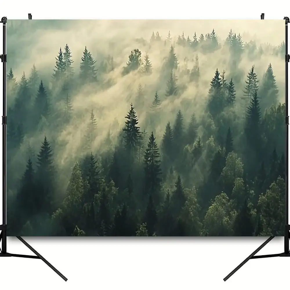 1pc Peel and Stick Misty Forest 3D Wall Mural- Removable Polyester Wallpaper for Bedroom, Living Room, Office- Enchanting Pine T