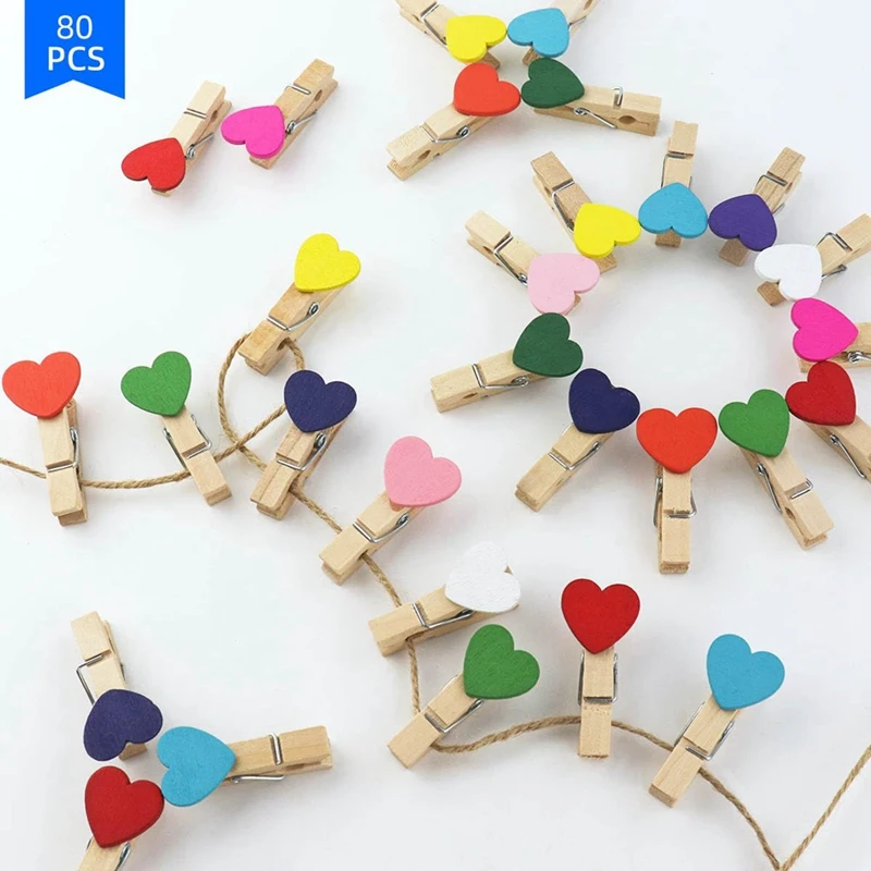 80 pezzi Mini clip per foto a cuore spille colorate per piccoli vestiti per espositore da appendere per immagini artigianali