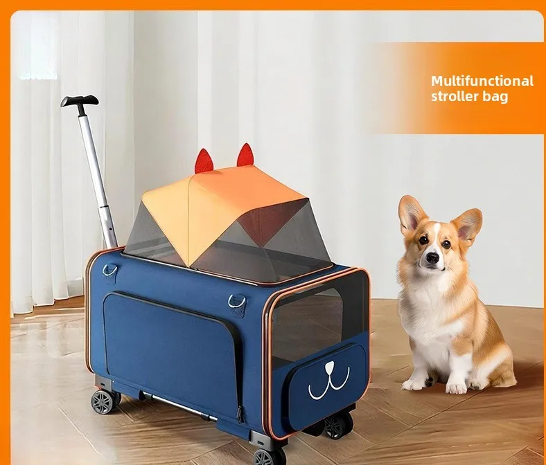 2-in-1 Pet Stroller and Carry Bag for Small Dogs Cats, Lightweight Travel Cart with Shoulder Strap, Pet Accessory