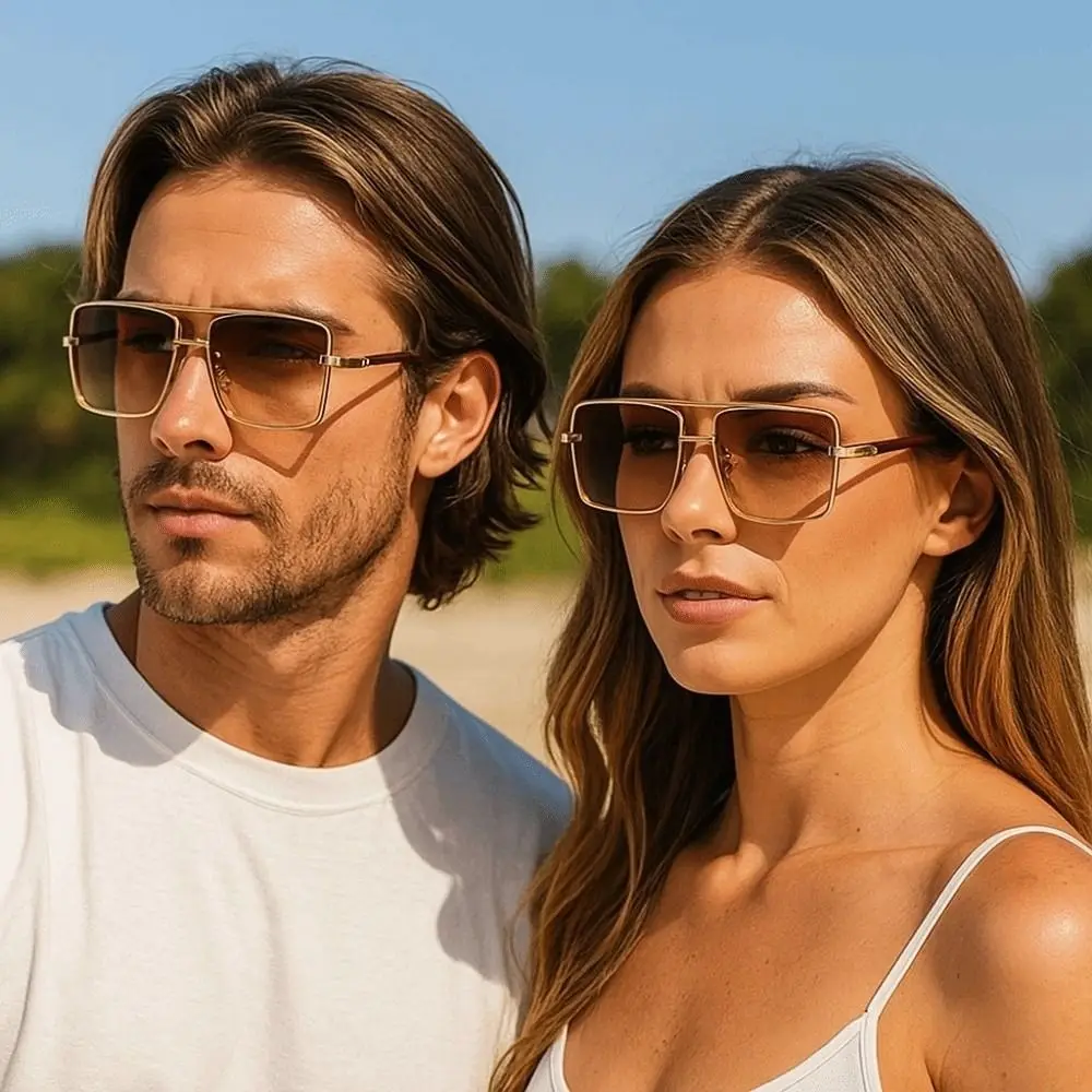 

Lightweight Double-bar Sunnies Eyewear Alloy Unisex Polarizing Lens Sunglasses Decorative Waterproof Anti-UV Plain Glasses