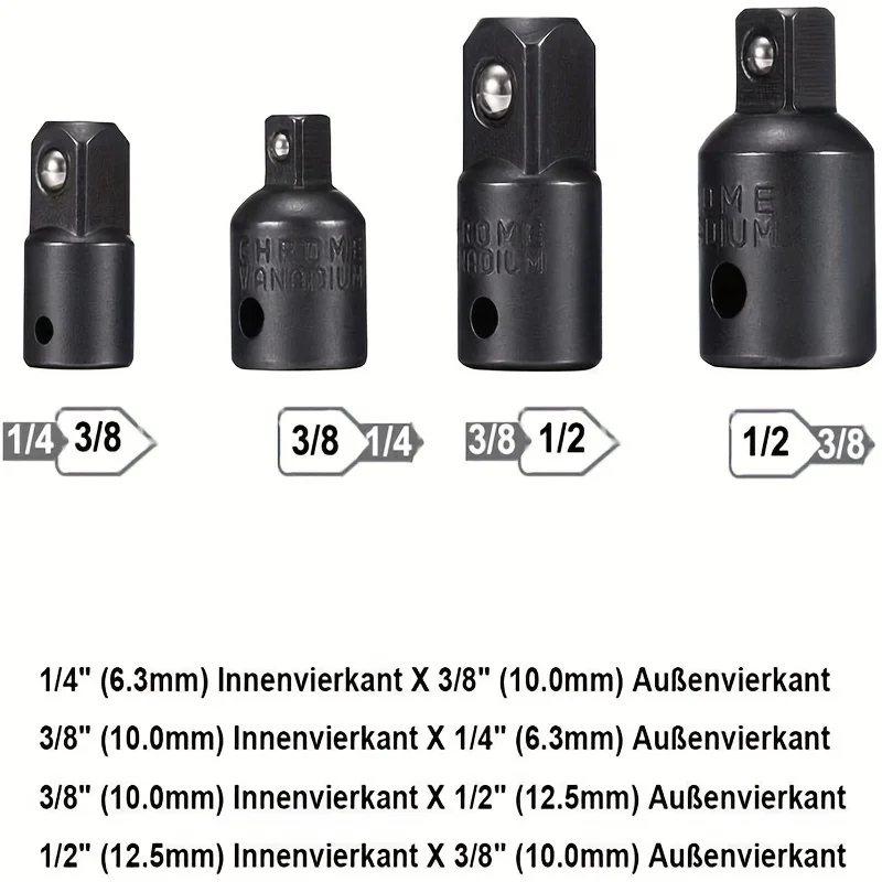 7pcs Impact Extension & Socket Adapter Set - 1/4', 3/8', 1/2' Hex Shank to Square Drive Converter Kit for DIY Home Improvement, view 5
