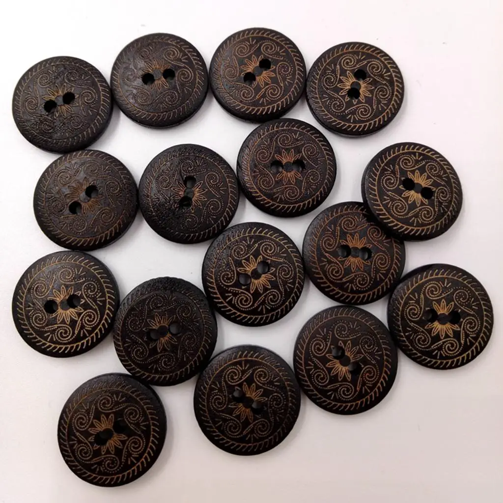 50 Pieces Vintage Round Flower Floral 2 Holes Wood Sewing Buttons Clothes view 2