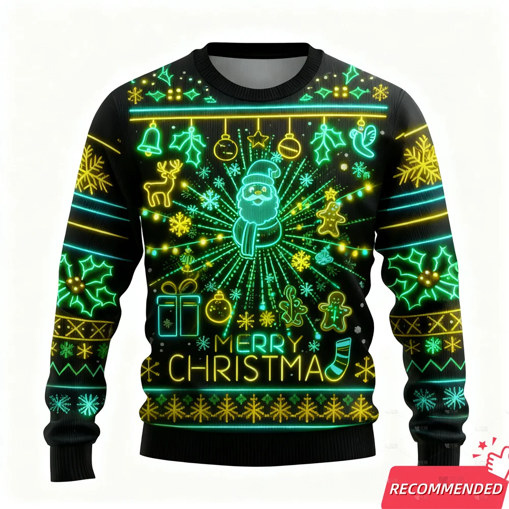 جديد سترة عيد الميلاد القبيحة للنساء الملابس 2026 مضحك وهمية أضواء النيون عيد الميلاد ضوء القبيح البلوز حفلة الهيب هوب للجنسين القمم