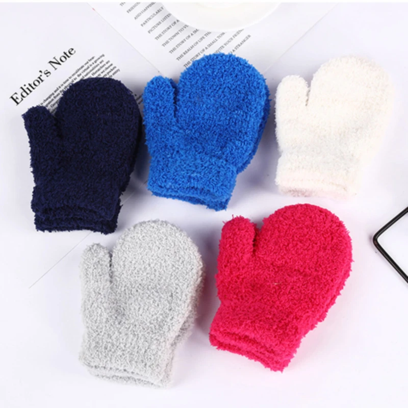 Children's Gloves Winter Knitted Full Finger Boy Girl Glove Warm Thick Kids Gloves Baby Gloves Candy Color Coral Fleece Mittens