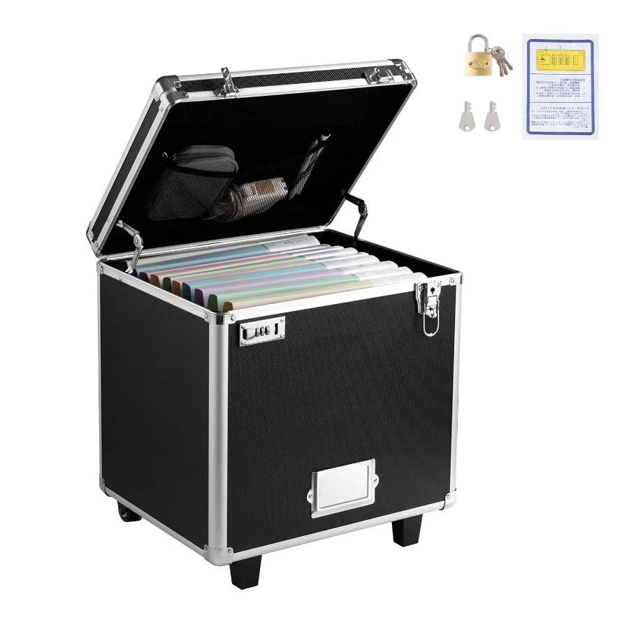 

Portable File Storage Box 15.6 x 12.6 x 15 inch Internal Dimensions Lockable Mobile Organizer with Telescopic Handle Rolling Fi