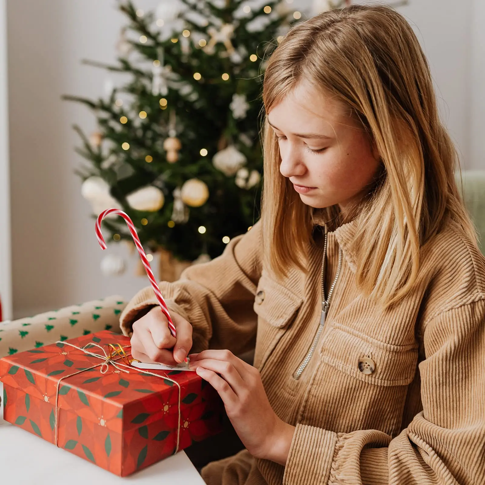 12 قطعة من أقلام حبر جاف على شكل قصب حلوى عيد الميلاد البلاستيكية هدية العيد أدوات الكتابة مجموعة اللوازم المكتبية