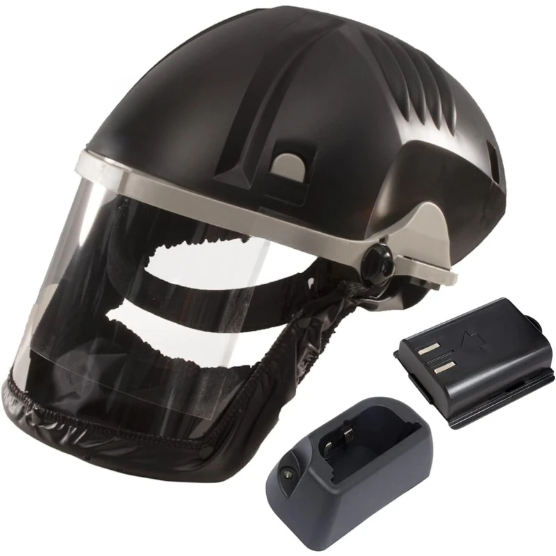 Respirator & Face Shield Bundle with Additional Battery Charging Cradle & 8-Hour Rechargeable Battery, AIR/PRO/D6, Black