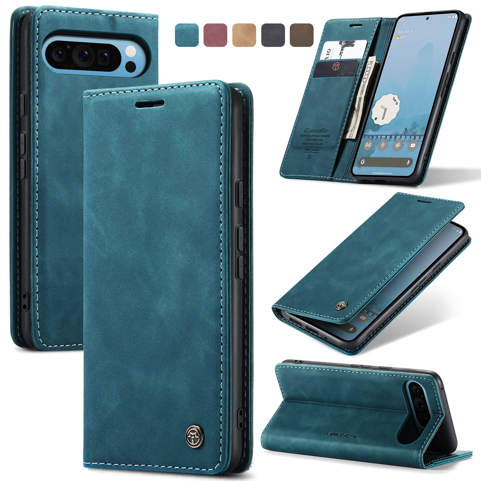 

Caseme-013 Wallet Case For Google Pixel 10 10Pro, 10 Pro XL, Book Flip Retro PU Leather Card Pocket Money Bag Pouch Stand Cover