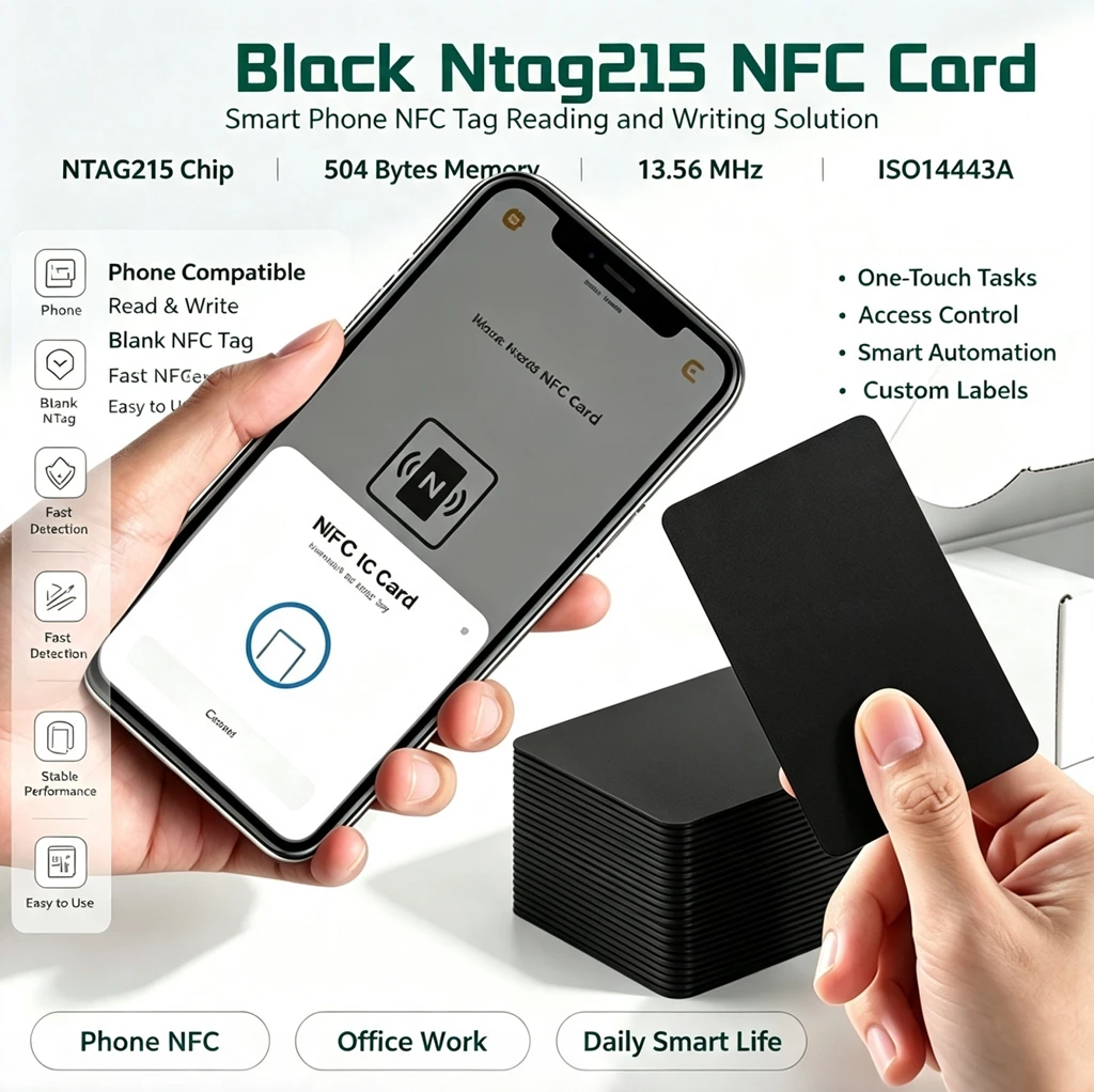 5-10PCS NFC215 Black Cards Rewritable NFC Ntag215 PVC Cards Blank Easy Convenient Programmable NFC Business Card Chip 504Bytes