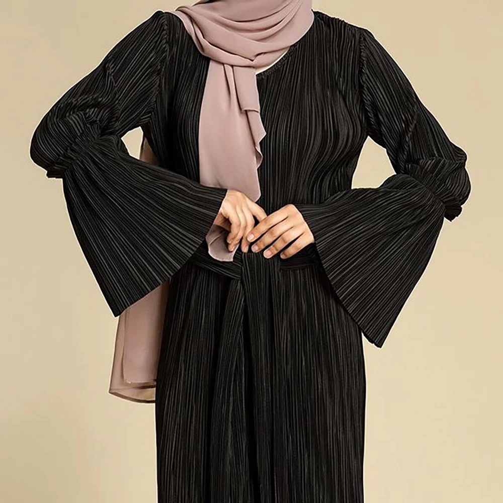 Imagem -06 - Ramadan Muçulmano Verão Elegante Caftan Tecido Plissado Kaftan Moda Abaya Vestido Feminino Dubai Turquia Islam Roupas Kaftan Robe