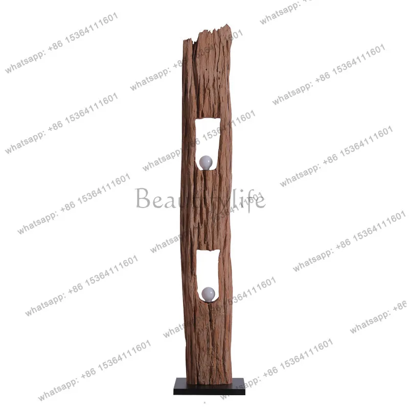 

Chinese Zen weathered wood floor ornament wabi sabi retro art wooden vertical atmosphere decoration luminous