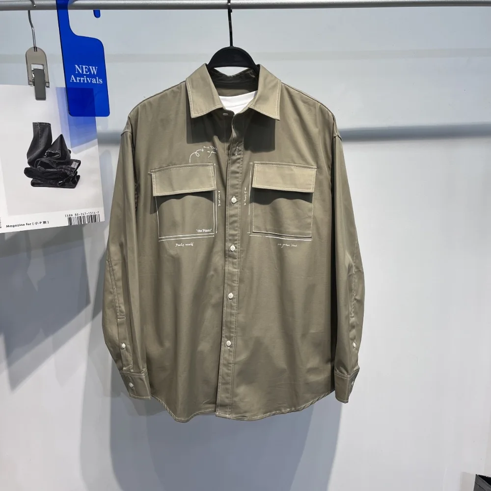 

Faionable Khaki Long Sve Casual irt Youth Trendy Workwear Outerwear Autumn Men's Clothing Loose Fit Iron Free