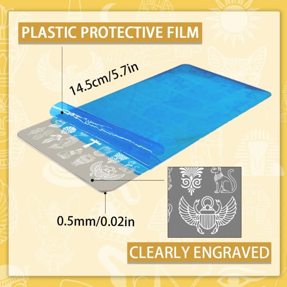 2pcs Egyptian Elements Nail Stamping Plates Cats Snakes Nails Art Stencils Pharaoh Manicure Art Templates Mysterious Styl