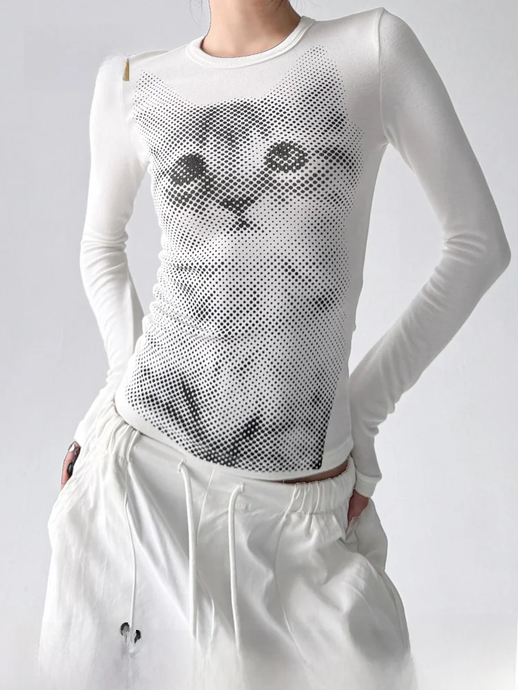 

American Sle Long Sve T-irt Women's Slim Fit Base irt Print Autumn Winter Faion Casual round Ne Top