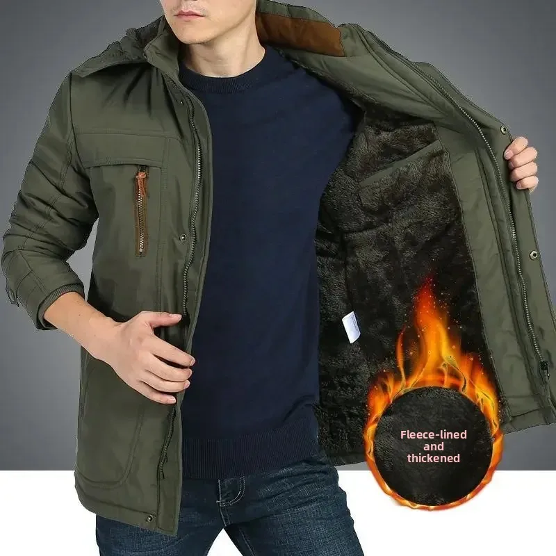 Big Size Multi-pocket Men's Winter Jacket Fleece Linning Outdoor Parka Coat Hooded Windbreaker Military Thick Warm Outerwear