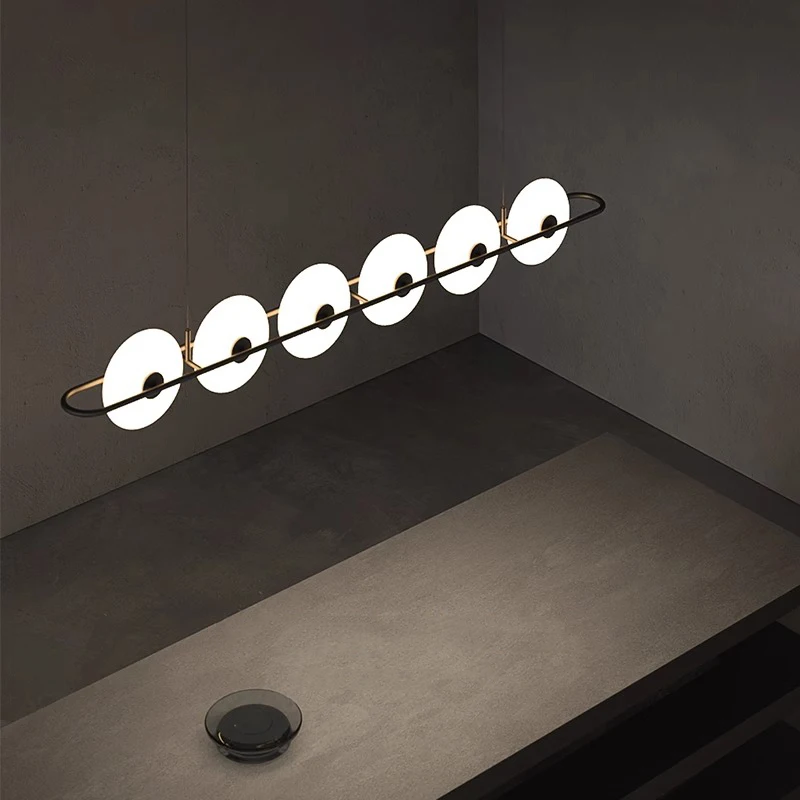 

Modern Creative Design Round Glass LED Black White Long Chandelier, Kitchen Living Room Home Decoration Interior Lighting Lamp
