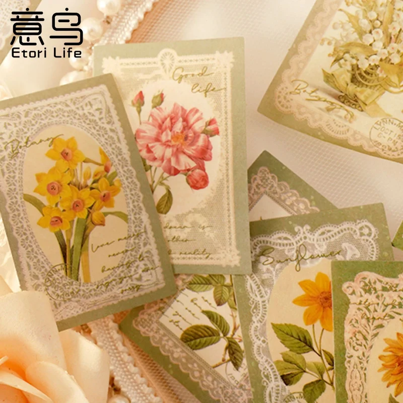 30Pcs/lot Retro Floral Boxed Stickers Cross-Border Bestseller Forest Style Plants & Flowers Scrapbook Scene Supplies