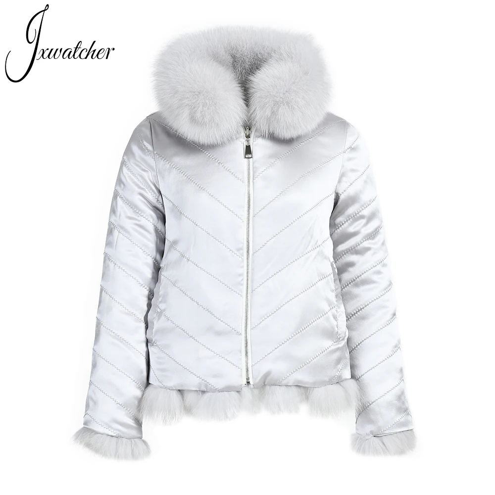 Jxwatcher Real Fox Fur Coat Silk Liner Reversible Wear Jacket Women Winter Warm Custom Luxury Smooth High-Grade Fur Coat Lady