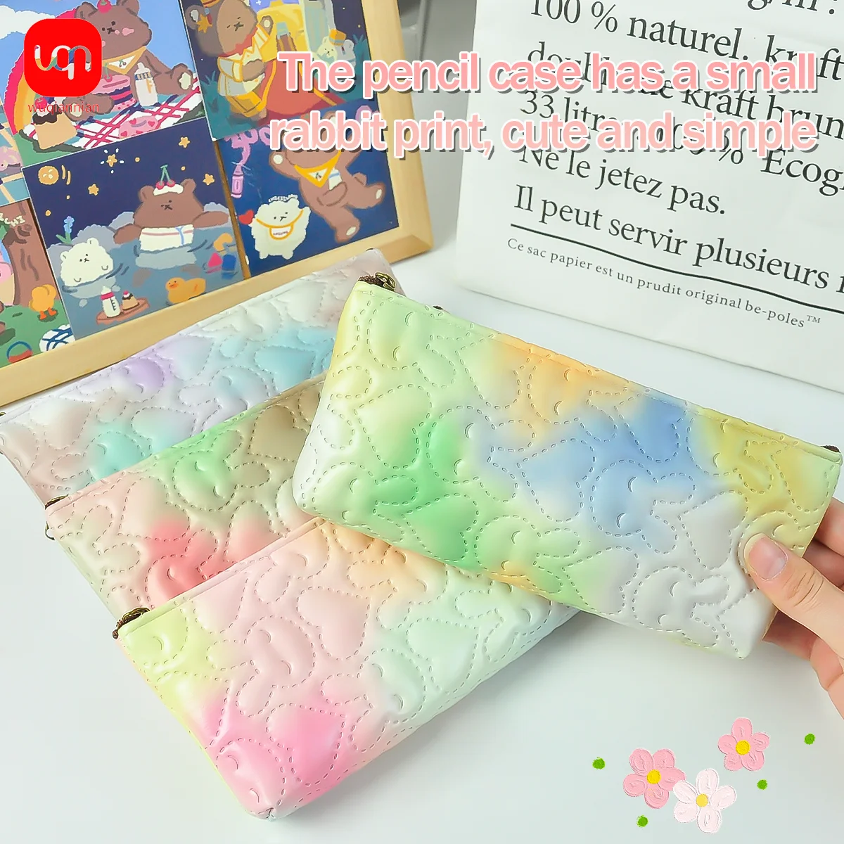 Large Capacity Pencil Case Durable PU Embroidery, Zipper Opening School Stationery Pencil Case Is Suitable For Students Back To