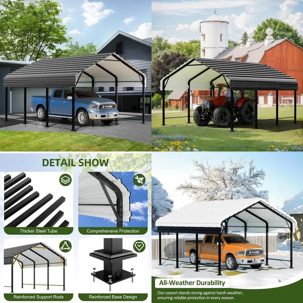 

Extra Large Heavy-Duty Galvanized Steel Carport Canopy with Upgraded Metal Frame for Cars