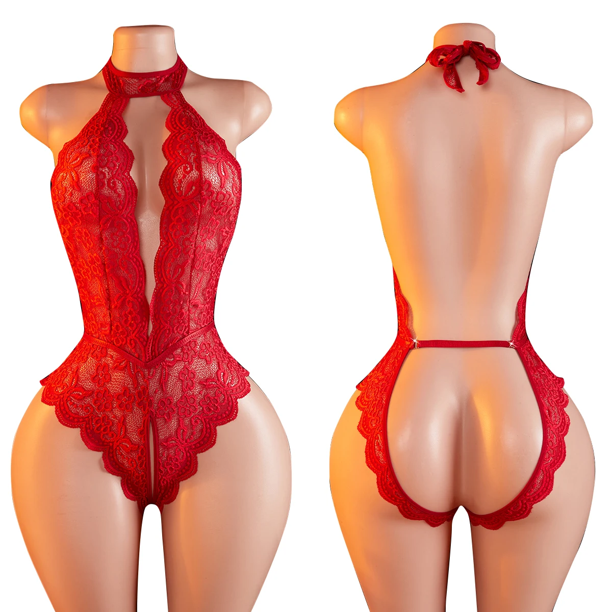 

Red Sexy Lace Bodysuits Crotchless Deep V Teddy Babydoll Sheer Female Lingerie Elegant & Seductive Erotic Lingerie For Women