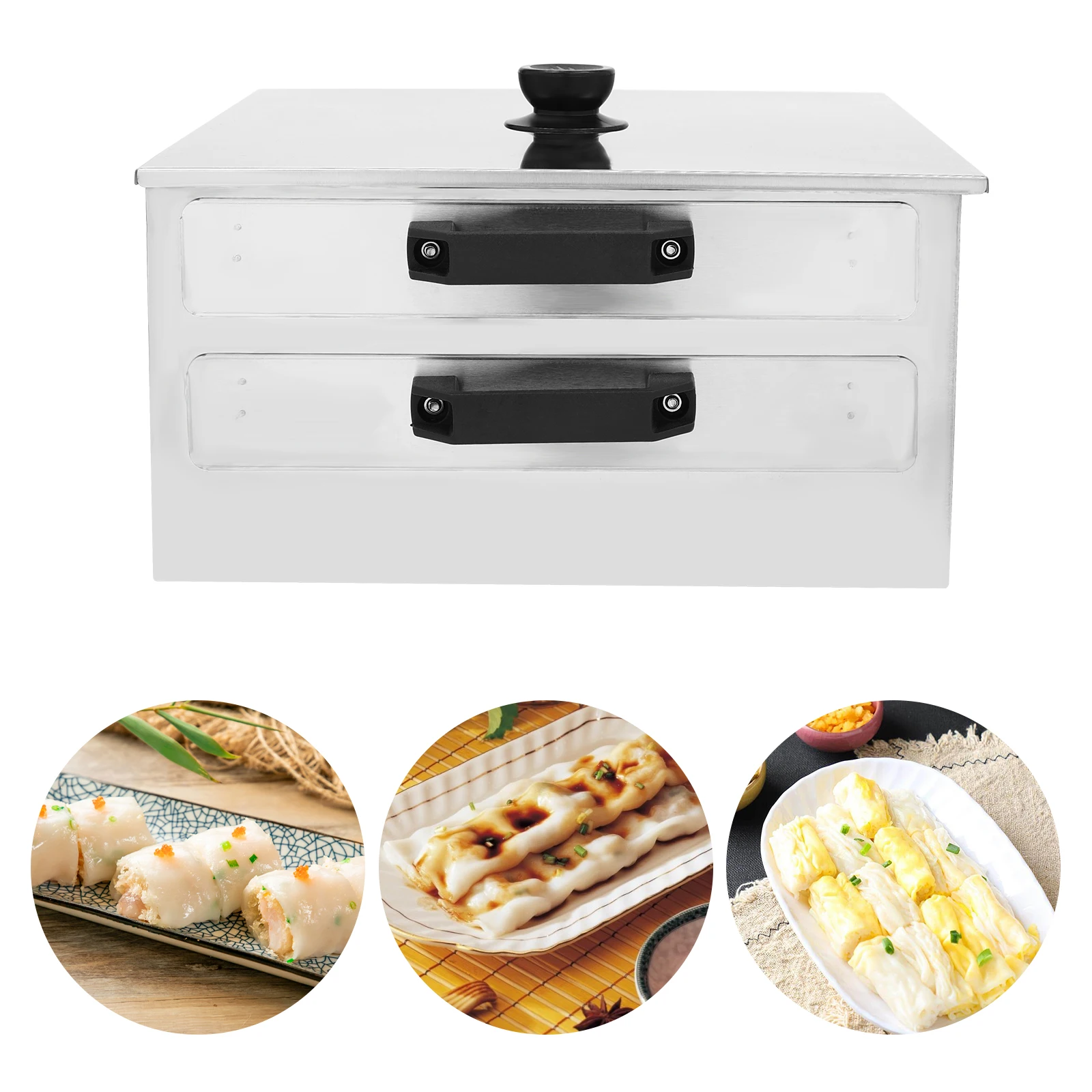 

Open Chinese Rice Noodle Roll Food Steamer with Extra Tray Stainless Steel Square Tier/Layer Cooking Cuisine Guangdong Cookware