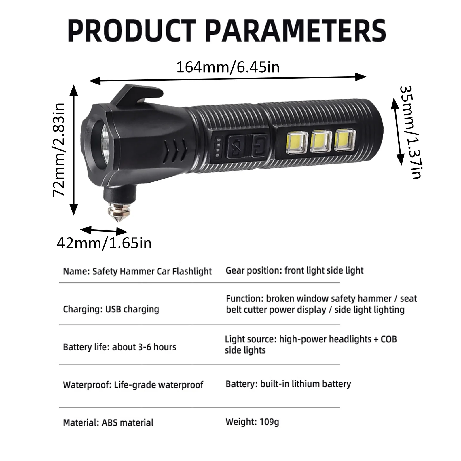 Martelo de segurança do carro lanterna usb lanterna disjuntor da janela do carro portátil ferramenta de quebra da janela do carro com luz intermitente e usb