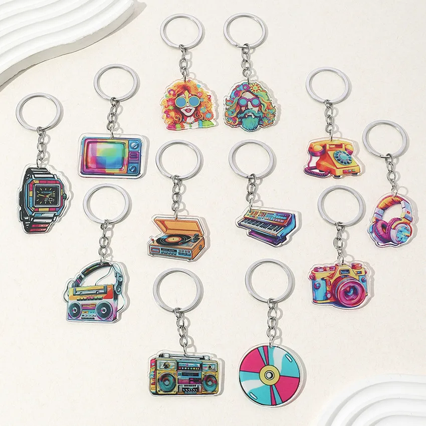 Acrylic Retro Cassette Tape Keychains Vintage Jewelry Key Ring For Women Kids Girls Backpack Purse Car Key Chains 90s