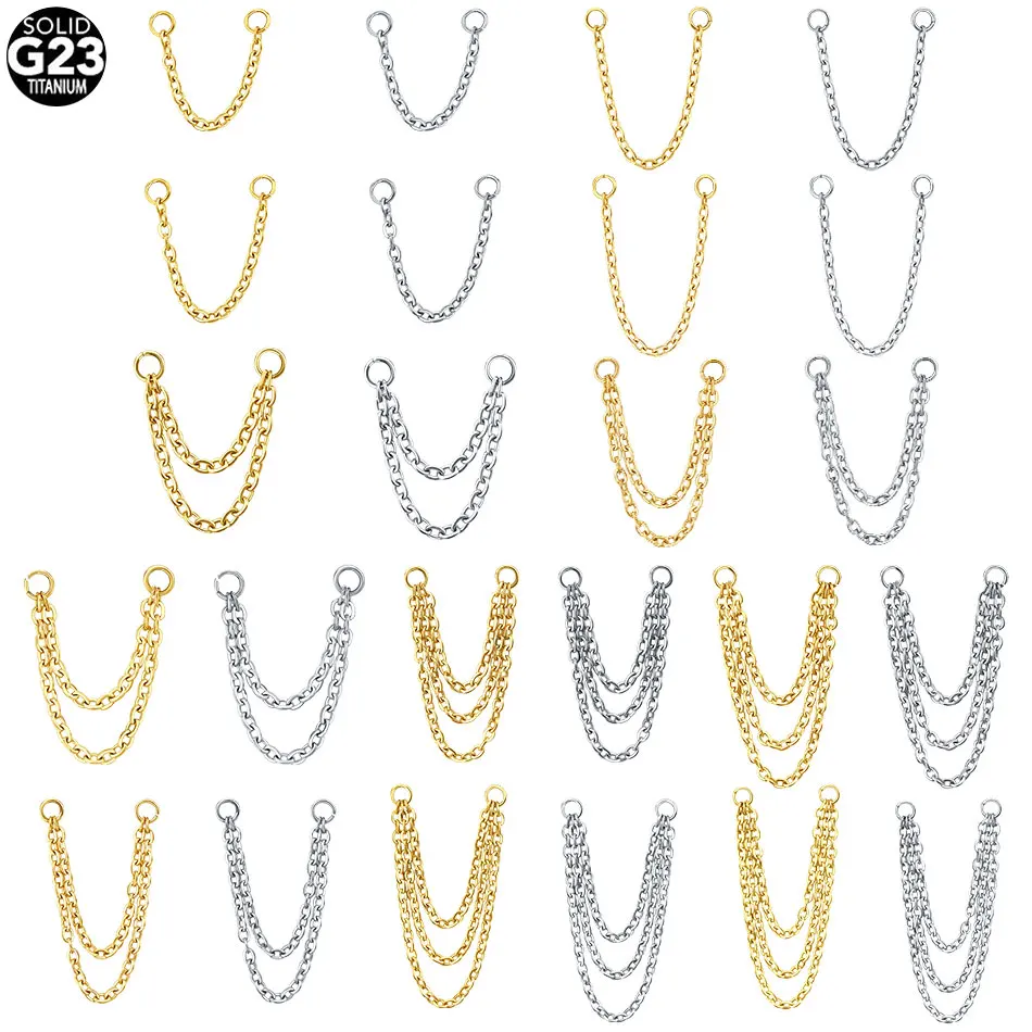 5Pcs Titanium Dangle Chain Attachment Double Industrial Chain Connector Celestial Cartilage Conch Earring Piercing