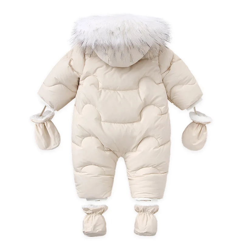 AYNIGIELL 2024 Winter Newborn Thickening Jumpsuit Built-in Wool Hooded Down Romper Baby Boys and Girls Warm Snowproof Overalls