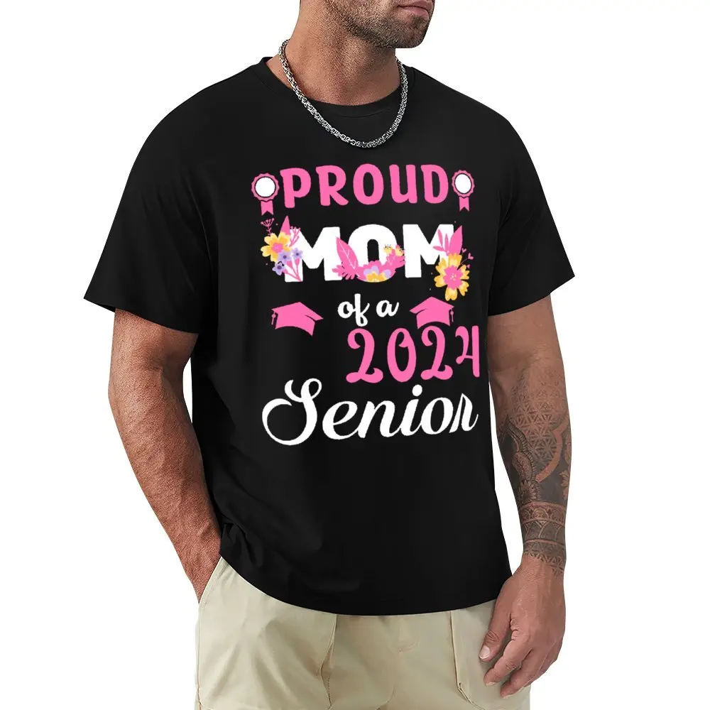 Teachers' Day Funny Floral Proud Senior Mom 2024 Graduate Class Crewneck T-shirt Sports Tees Vintage Funny Novelty Leisure Eur S