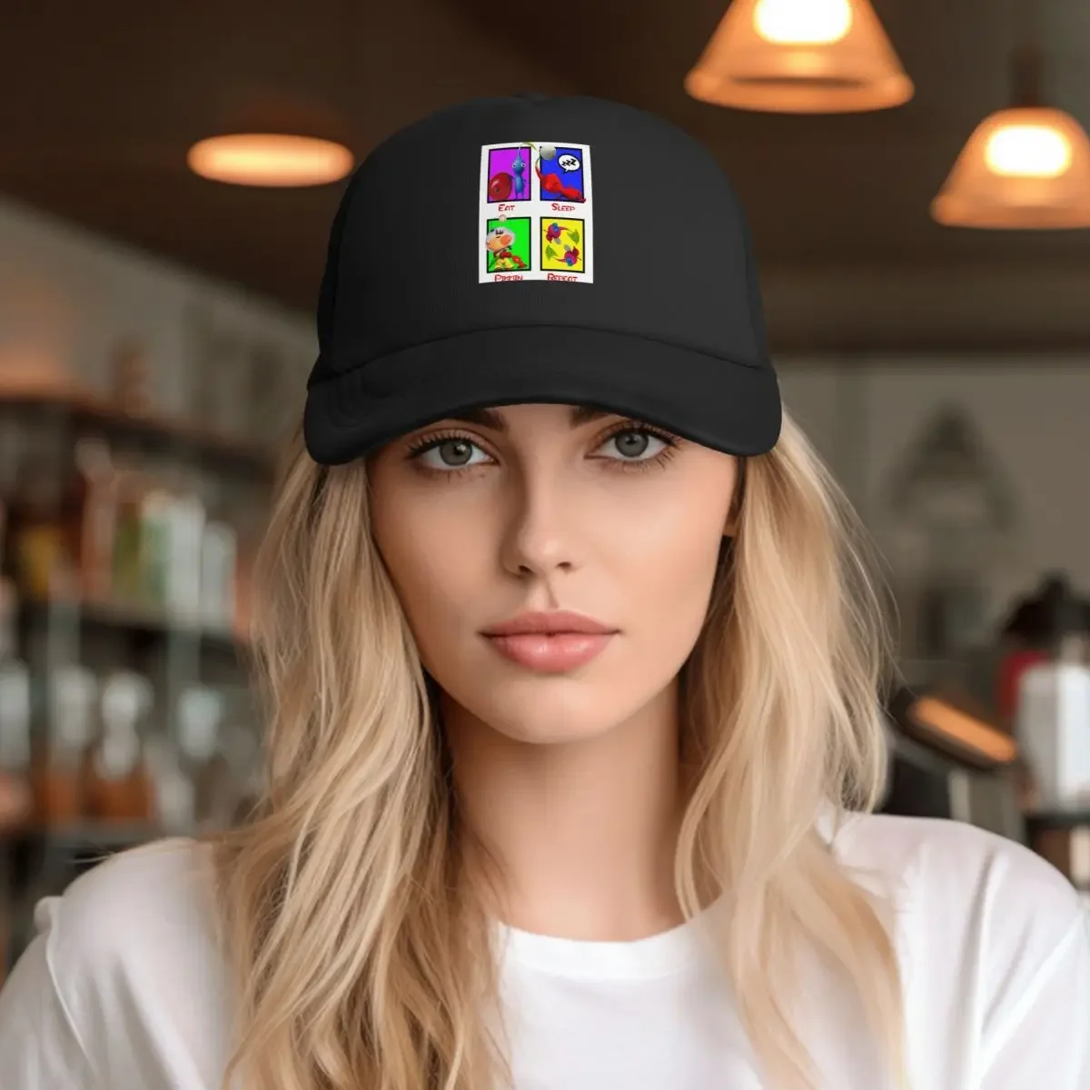 Eat Sleep Pikmin Repeat Mesh Baseball Caps Snapback Fashion Baseball Hats Breathable Casual Casquette Outdoor Unisex
