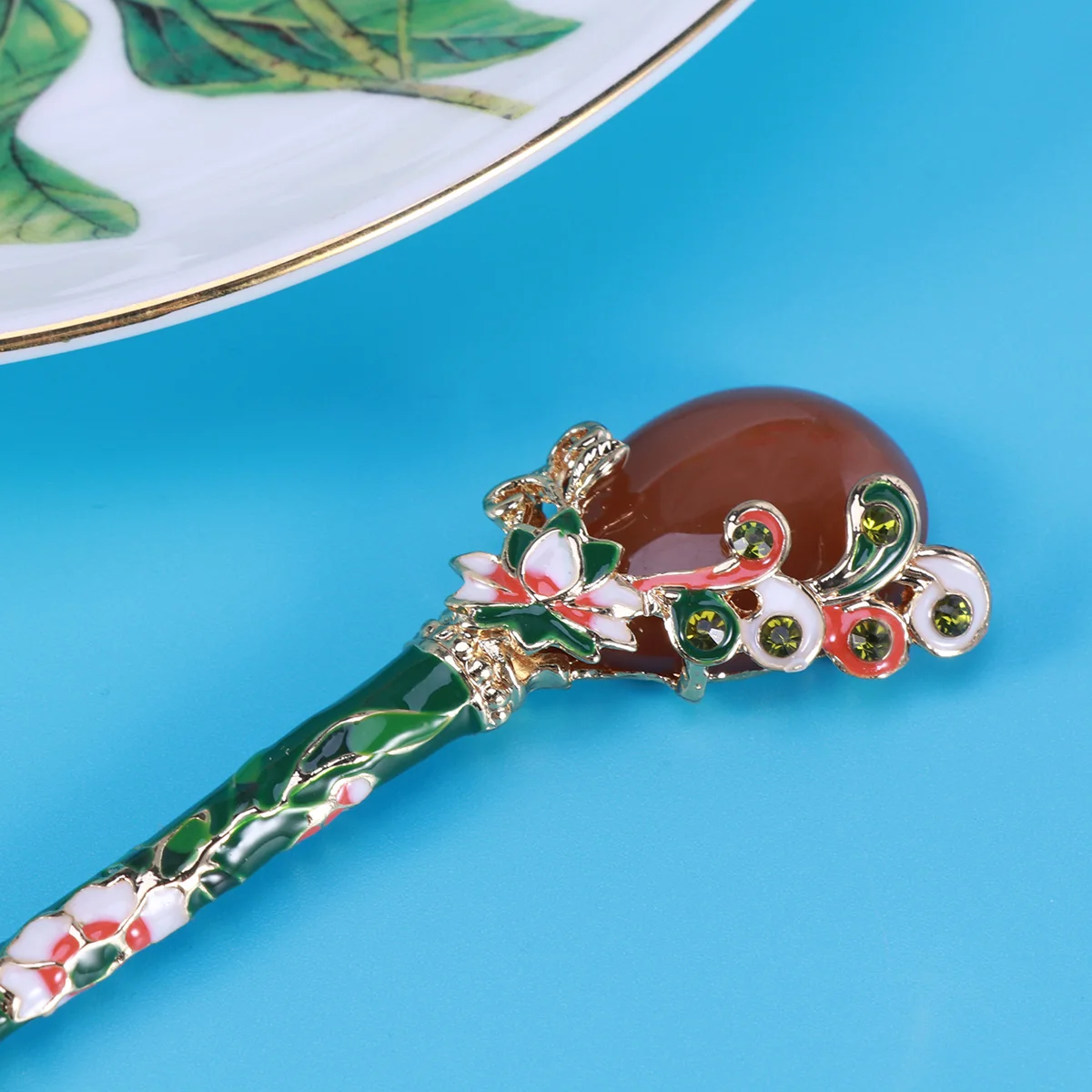 

Chinese Style Hairpin Vintage Hair Stick Ancient Green Decorative Chignon Women Durable Material Hairstyle Gift