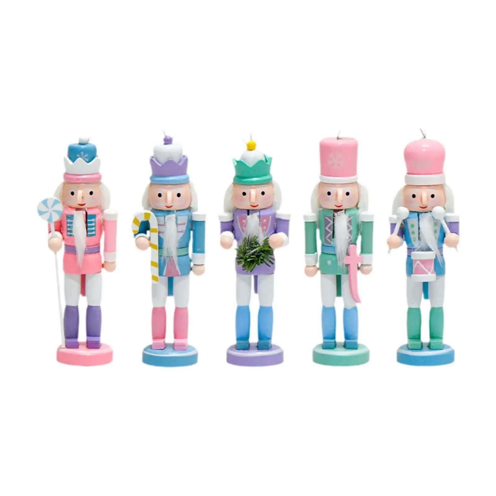 Wooden Nutcracker Dolls Puppets Set of 5 Christmas Figures for Office Desk Mantel Shelf Centerpiece Decor