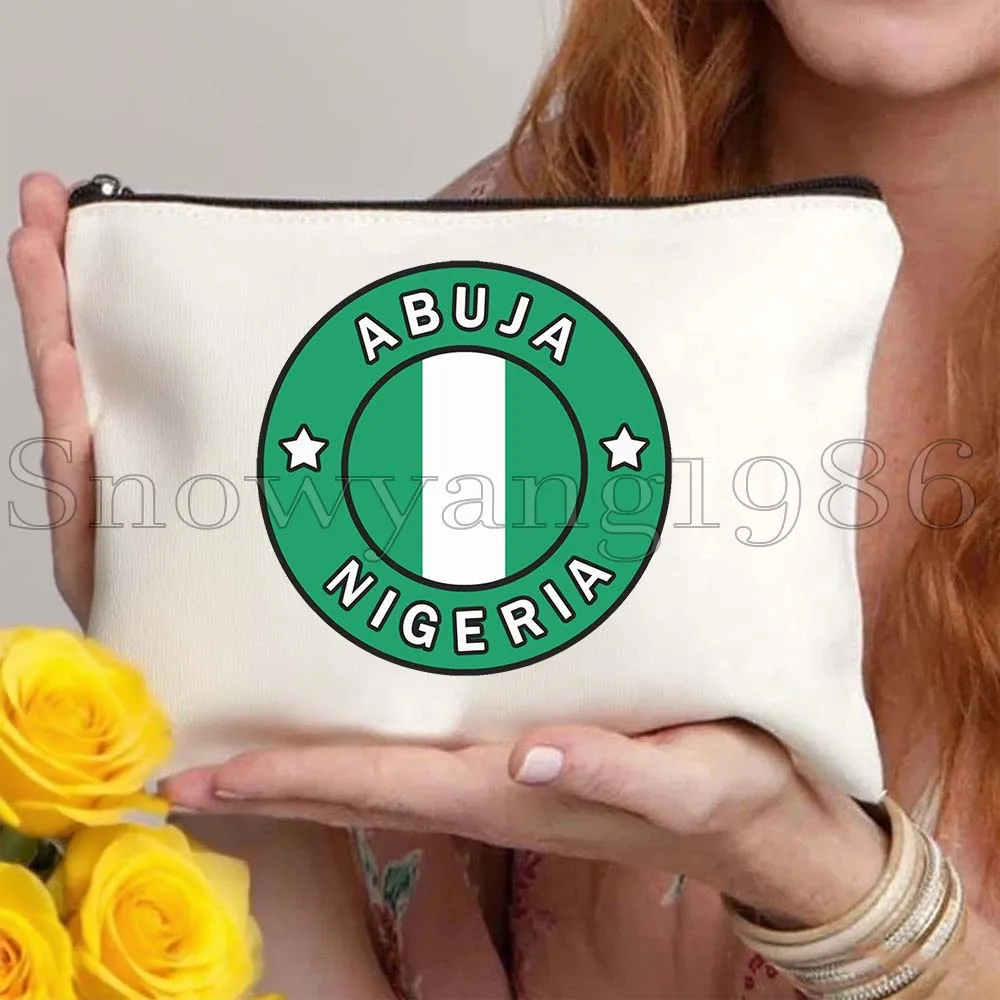 نيجيريا خريطة البلد العلم النيجيري هدية قماش حقيبة مستحضرات التجميل ماكياج حقيبة المرحاض مقلمة الحقيبة مفتاح محفظة نسائية للعملات المعدنية تخزين حقيبة القطن