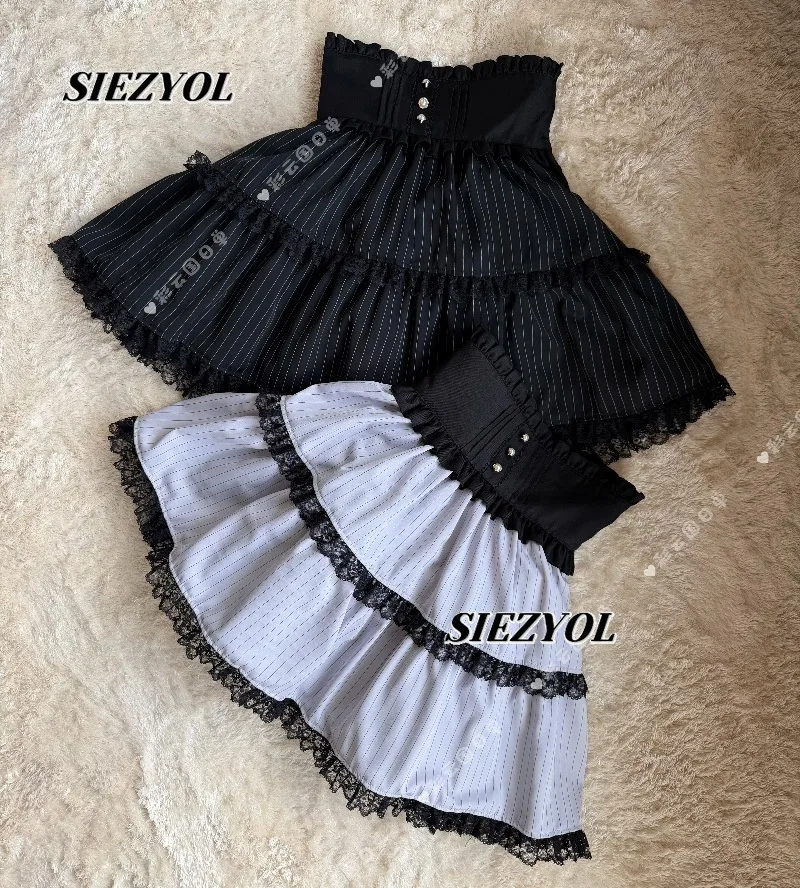 Summer New Mass-produced Japanese Striped Waist-belted Tutu Mini Skirt Sweet and Cute Girls' High-waisted Short Cake Skirts