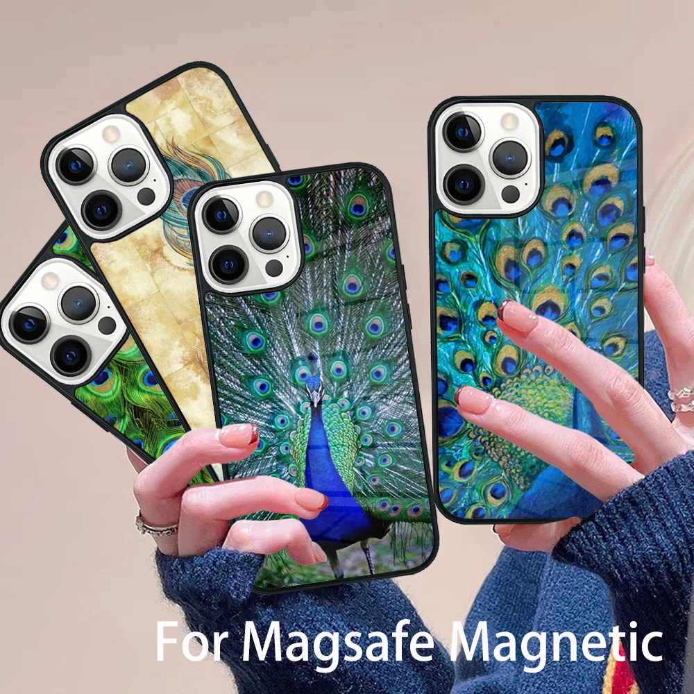 

peacock feather Phone Case Magesafe Magnetic Wireless Charge Cover For IPhone 16 11 12 13 14 15 Pro Max Plus Mini