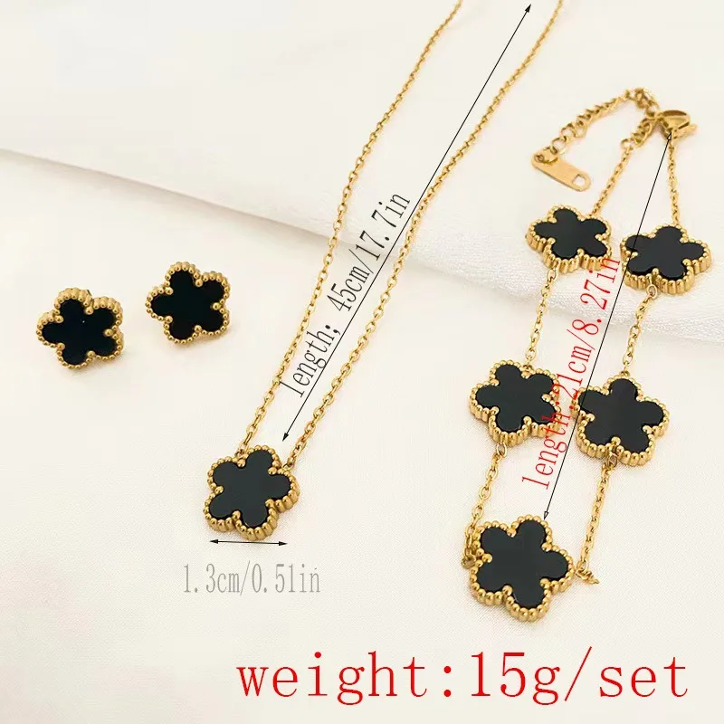 3 Pieces of Stainless Steel Plum Blossom Plant Five Leaf Necklace, Bracelet, Earrings, Women's Jewelry Set