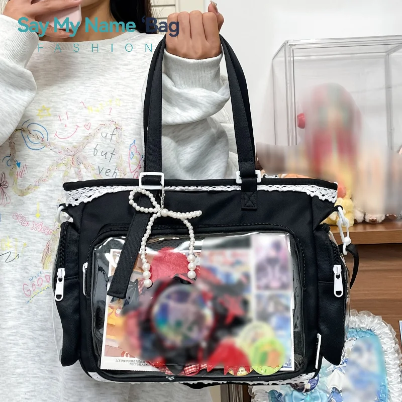 

Kawaii Japanese Style Anime Badge Tote Bag Y2K Shoulder Bag Soft oulder Bag Transparent Tote School Commuting Casual Leisure Bag