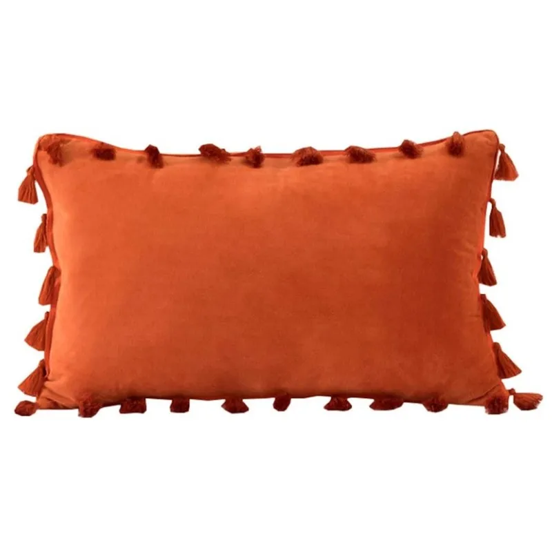 1/2pcs Orange Velvet Tassel Pillowcases Holiday Home Decor Velvet Christmas Gift Throw Cushion Covers 30x50cm 45x45cm 50x50cm