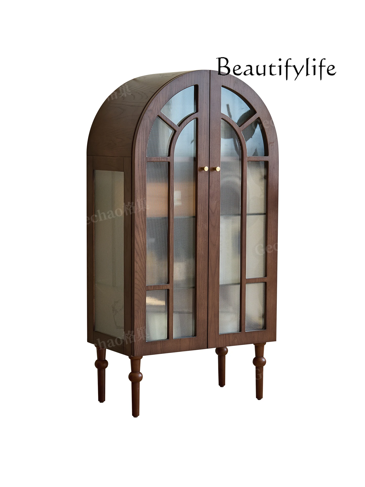 

Medieval Mongolian French retro figure cabinet Solid wood arched display cabinet Glass living room TV cabinet