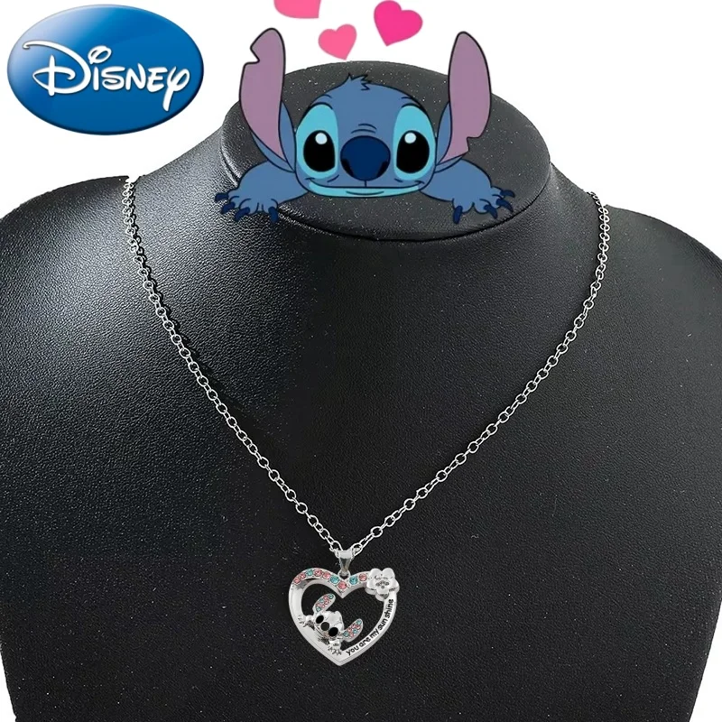 kawaii Anime Stitch Girls Necklace Stitch Jewelry Accessories Cartoon Love Heart Necklace Woman Girl You Are My Sunshine Gifts